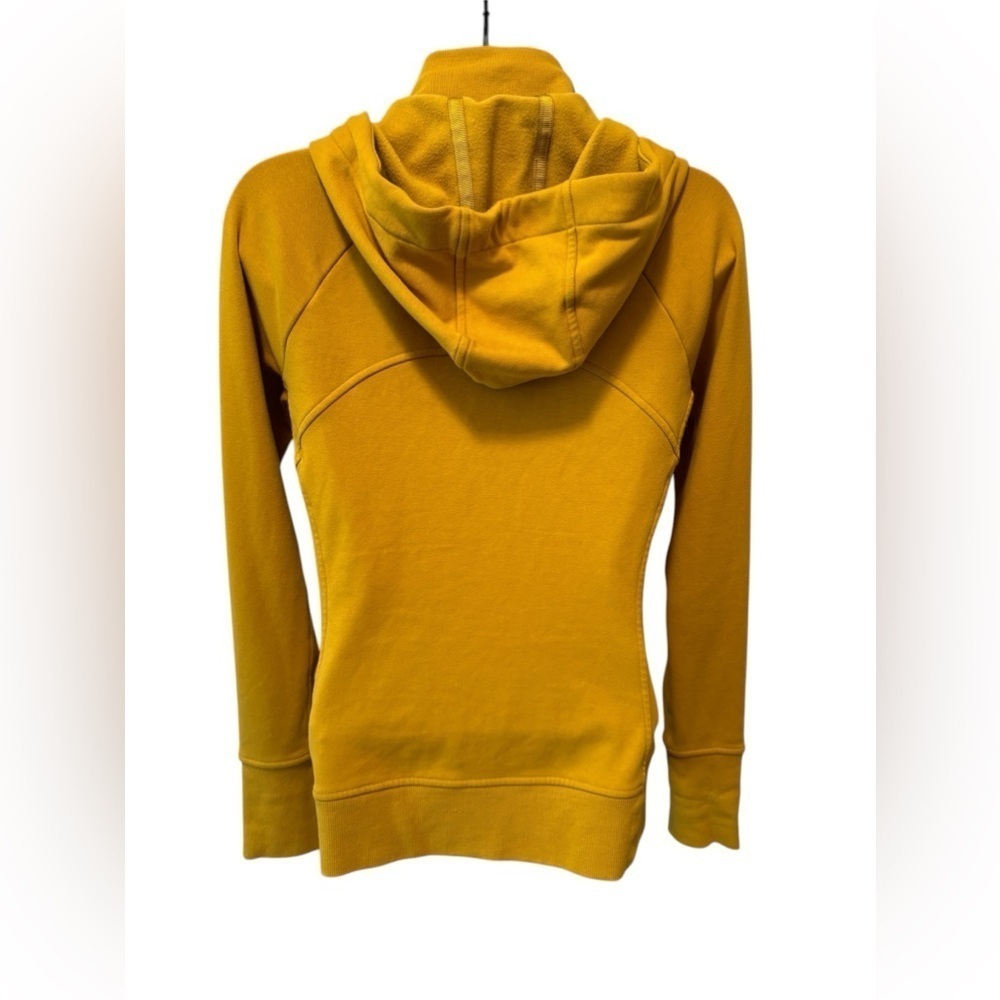 Athleta Triumph Sweatshirt Hoodie Sz S Oxidized Yellow ( Mustard) Thumb Holes - Picture 3 of 7